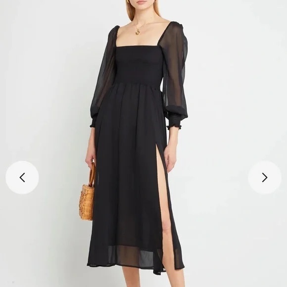 NWT OPT Anthropologie Black Sheer Long Sleeve Maxi Dress - Picture 1 of 14